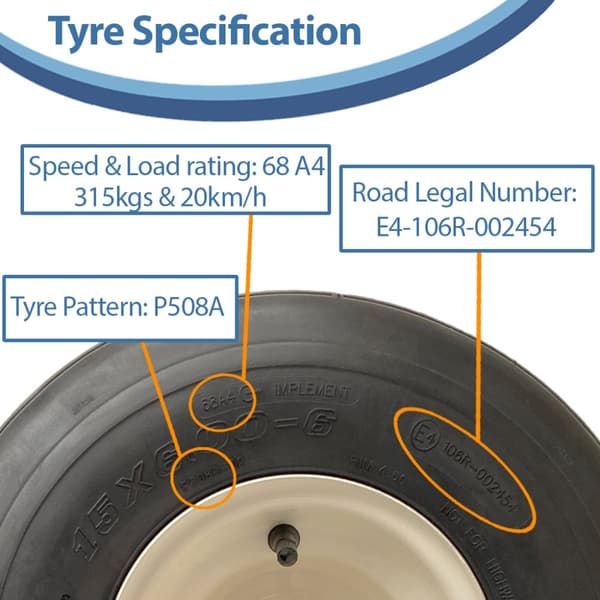 15x6.00-6 plæneklipperdæk 4ply rib på 25mm BB 80mm navlængde fælg - Wanda P508