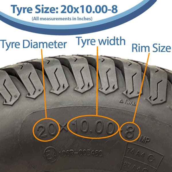 20x10.00-8 Ruohonleikkurin ruohonleikkurin pyörä 4ply Wanda P332 Road Legal 100mm PCD (4 kpl:n sarja)