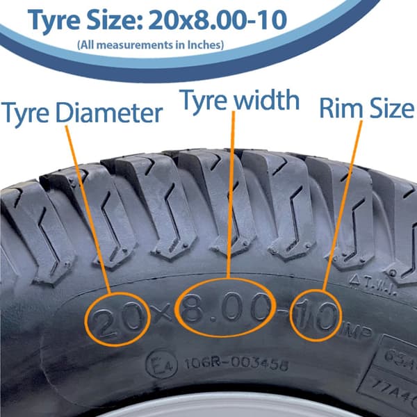 20x8.00-10 Ruohonleikkurin pyörä 4 Stud Multi Turf Wanda 100mm PCD E-Merkitty Road Legal (tieliikennelainsäädäntö)