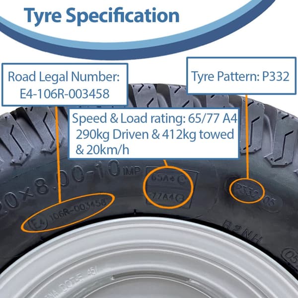 20x8.00-10 Ruohonleikkurin pyörä 4 Stud Multi Turf Wanda 100mm PCD E-Merkitty Road Legal (tieliikennelainsäädäntö)