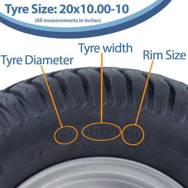 20x10.00-10 ruohonleikkurin pyörä 4ply Grass P332 Road Legal 4 tuuman PCD-vanne (2 kpl)