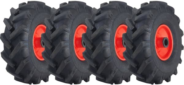 3.00x4 Open Centre Cleated Rotovator Lug Tyre 20mm Roller Bearing Rim (sæt med 4)