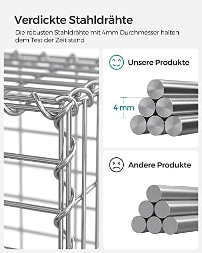 SONGMICS Gabionkorg, metallgabionbur med 5 x 10 cm Mesh för stenar, Silver
