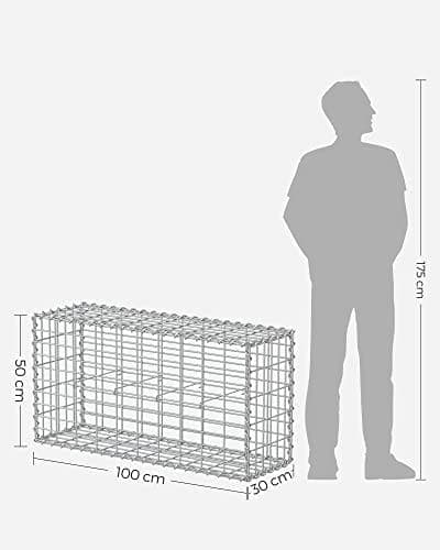 SONGMICS Gabionkorg, metallgabionbur med 5 x 10 cm Mesh för stenar, Silver