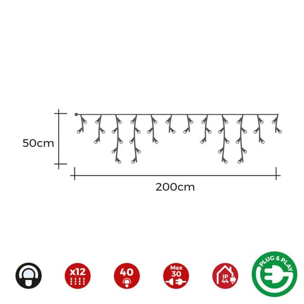 LED-verhovalot EDM 71482 Icicle Easy-Connect 100 W 0,72 W 200 x 50 cm