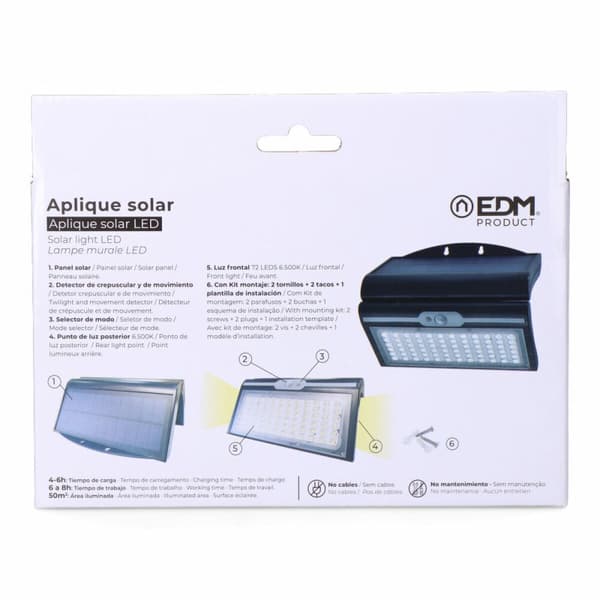 Seinävalo EDM 31849 Musta 6 W 430 Lm 6500 lm Liiketunnistin Aurinkokenno (6500 K)