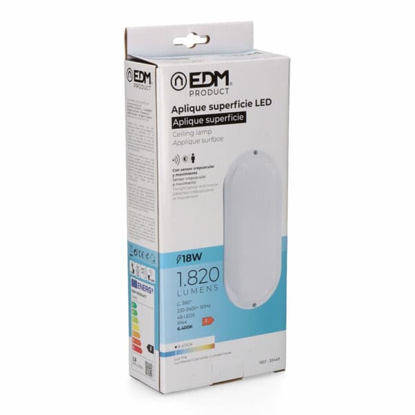 Væglampe EDM 32449 Hvid Plastik F 18 W 120 W 1820 Lm Bevægelsessensor Lyssensor Oval (6400 K)
