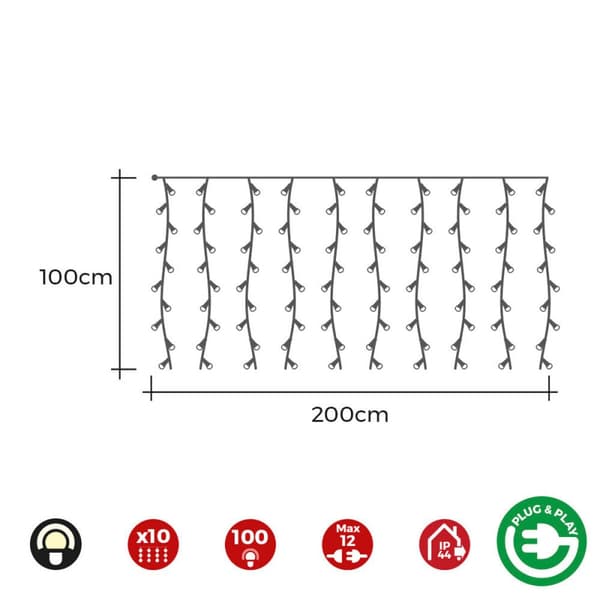 Gardinbelysning med LED EDM 71481 Easy-Connect 1,8 W Varmt ljus Varmvit 2 x 1 m Vit Programmerbar