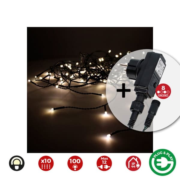 Gardinbelysning med LED EDM 71481 Easy-Connect 1,8 W Varmt ljus Varmvit 2 x 1 m Vit Programmerbar