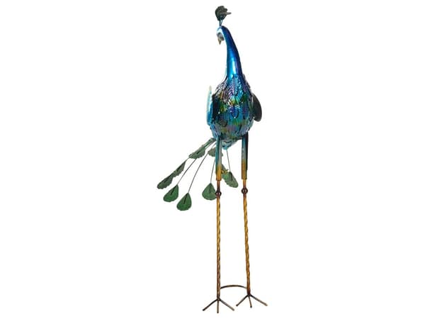 Dekorationsfigur Metall Blå 75 cm Accent Stycke Påfågel Inomhus Utomhus Dekoration Vardagsrum