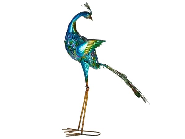 Dekorationsfigur Metall Blå 75 cm Accent Stycke Påfågel Inomhus Utomhus Dekoration Vardagsrum