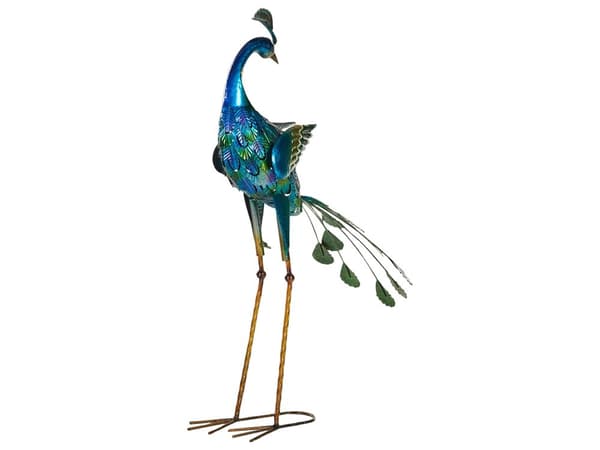 Dekorationsfigur Metall Blå 75 cm Accent Stycke Påfågel Inomhus Utomhus Dekoration Vardagsrum