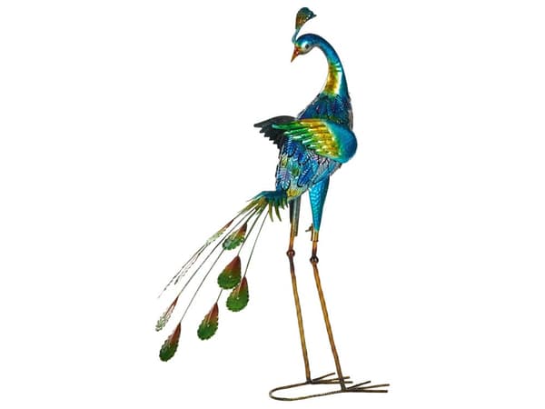 Dekorationsfigur Metall Blå 75 cm Accent Stycke Påfågel Inomhus Utomhus Dekoration Vardagsrum