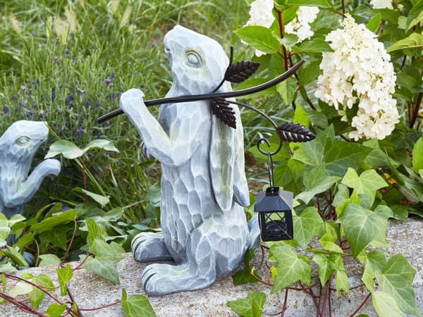 Dekorativ Figurin Grå MgO 37 cm Accent Prydnad Påskhare Inomhus Utomhus Dekoration Vardagsrum