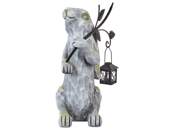 Dekorativ Figurin Grå MgO 37 cm Accent Prydnad Påskhare Inomhus Utomhus Dekoration Vardagsrum