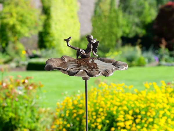 Fuglebad Brun Jern 65 x 27 cm Antikk stil Dekorativ figur Hage Dekor Hagedekorasjon