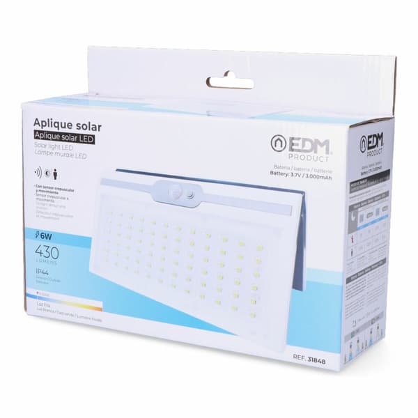 Vägglampa med LED EDM 31848 Vit 6 W 430 Lm 6500 lm Sol Rörelsesensor 6500 K