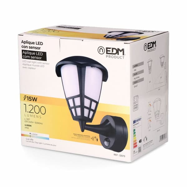 Væglampe EDM 32573 Sort PVC F 1200 Lm 15 W (4000 K)