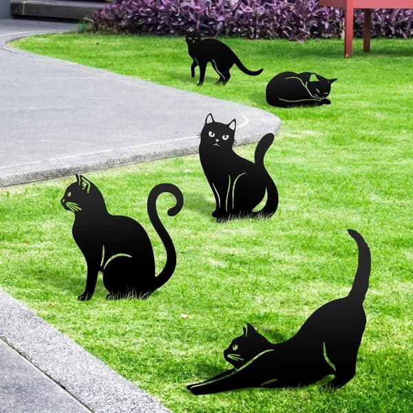 OBOSOE Kreativ djurdekoration i järn – insättningsbar trädgårdsfigur katt & hund