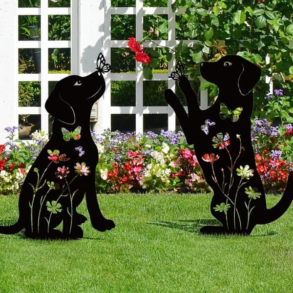OBOSOE Kreativ djurdekoration i järn – insättningsbar trädgårdsfigur katt & hund