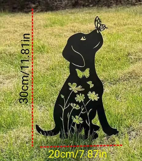 OBOSOE Kreativ djurdekoration i järn – insättningsbar trädgårdsfigur katt & hund