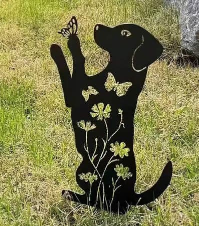 OBOSOE Kreativ djurdekoration i järn – insättningsbar trädgårdsfigur katt & hund