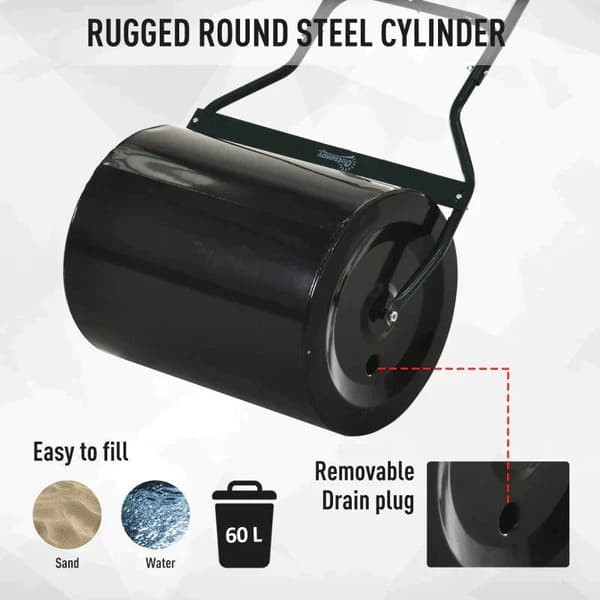 Rootz Lawn Roller - Trädgårdsrulle - U-handtag - 60L fyllbar cylinder - Metall - Svart - 57 x 40 x 123cm