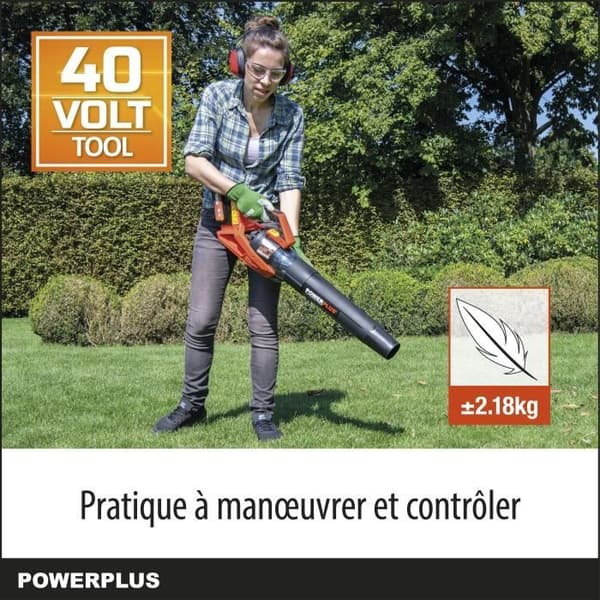 Dubbel kraftblåsare av PowDPG7526 - 40 V batterivark, löv, 200 km/h, utan batteri eller laddare