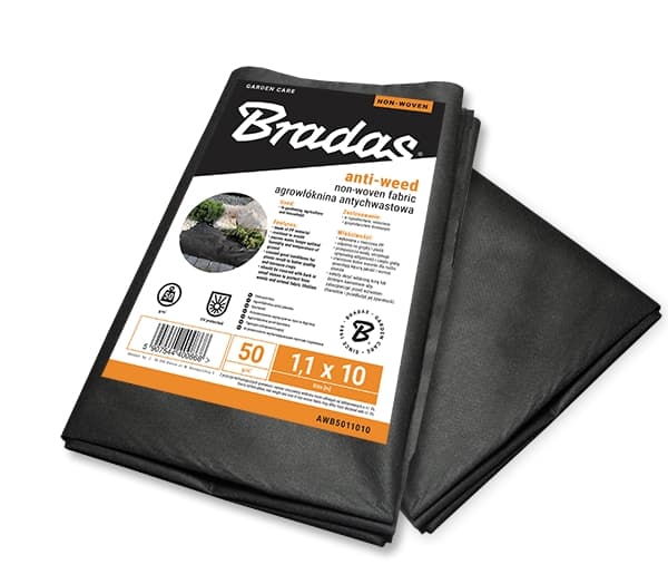 Set med 5 produkter. Fiberduk/barkduk ogräsbekämpning 50g/m2 svart, 1,1m x 10m