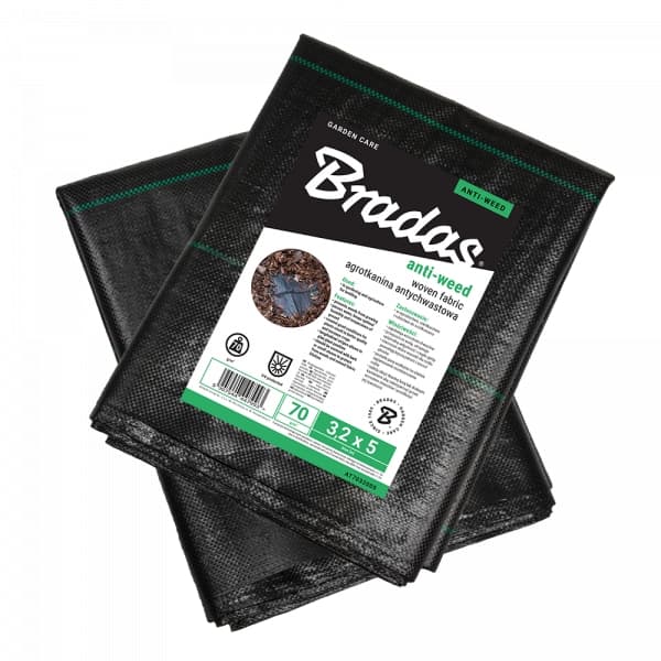 Set med 3 produkter. Anti-ogräs vävd PP svart UV, 70g, 1,1 x 10m