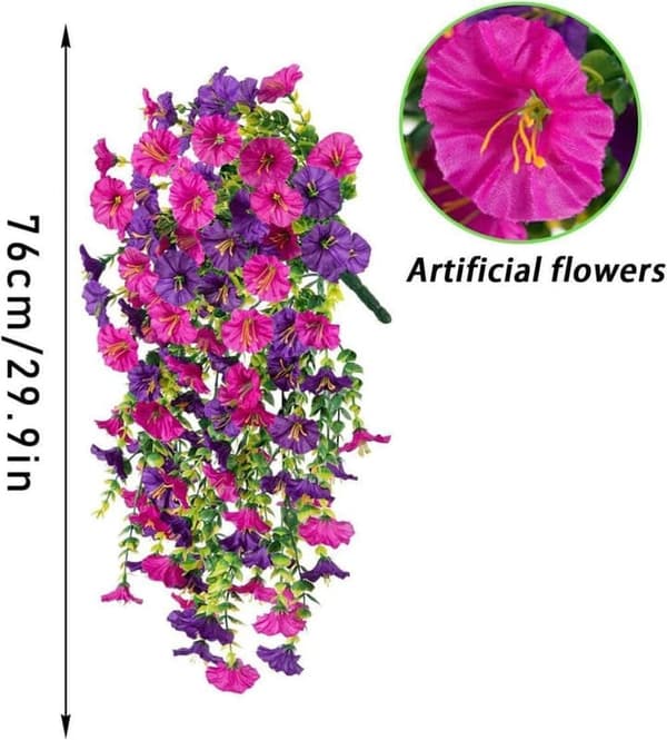 2-pak UV-resistent hængende kunstige morning glory vinstokke 75 cm - naturtro blomster til have- og boligindretning