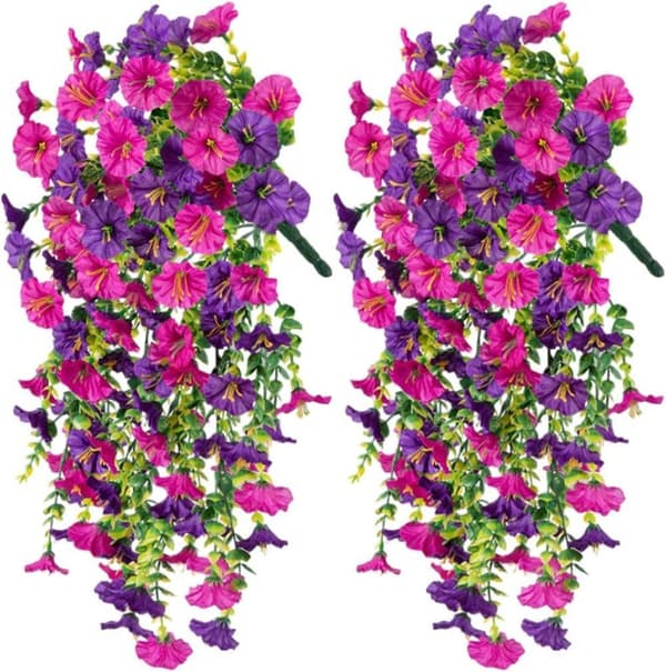 2-pak UV-resistent hængende kunstige morning glory vinstokke 75 cm - naturtro blomster til have- og boligindretning