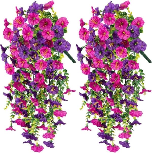 2-pak UV-resistent hængende kunstige morning glory vinstokke 75 cm - naturtro blomster til have- og boligindretning