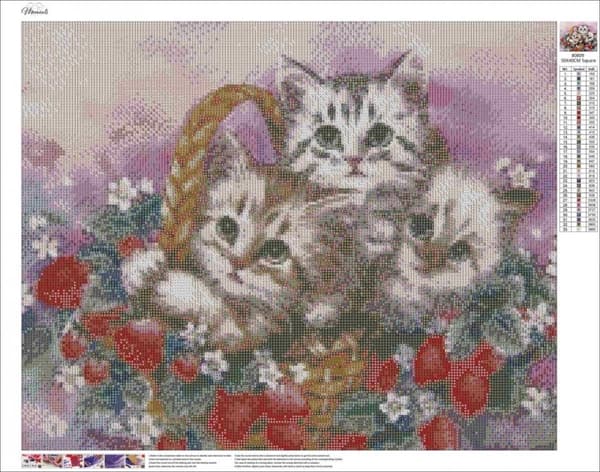 Diamantbroderi Søde Katte Tre 45x55 K