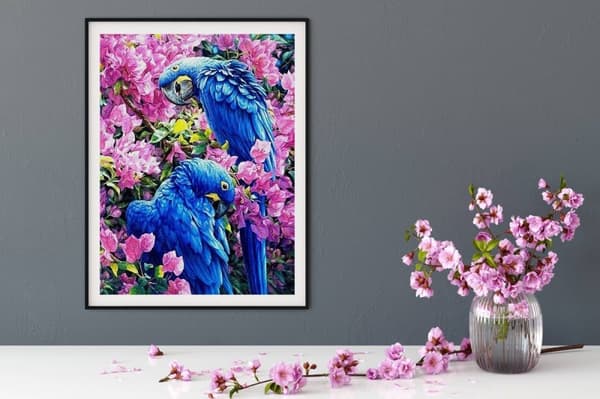 Diamantbroderi Blå Kakadue 55x75 cm K