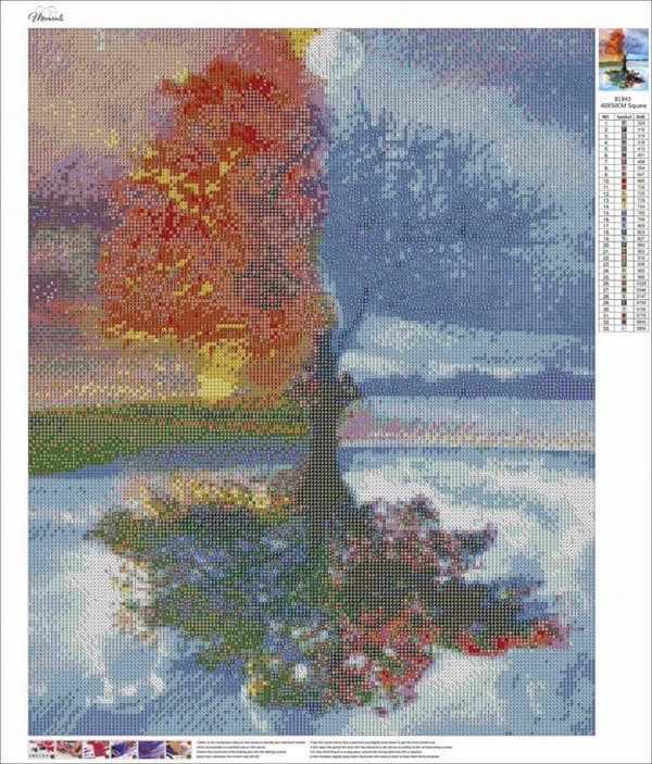 Diamantbroderi Træ Fire Årstider 45x55 cm K