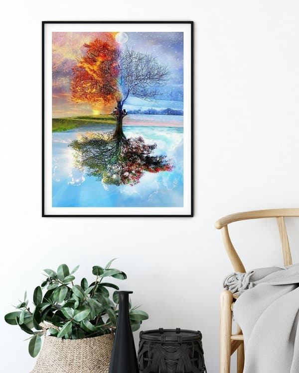 Diamantbroderi Træ Fire Årstider 45x55 cm K
