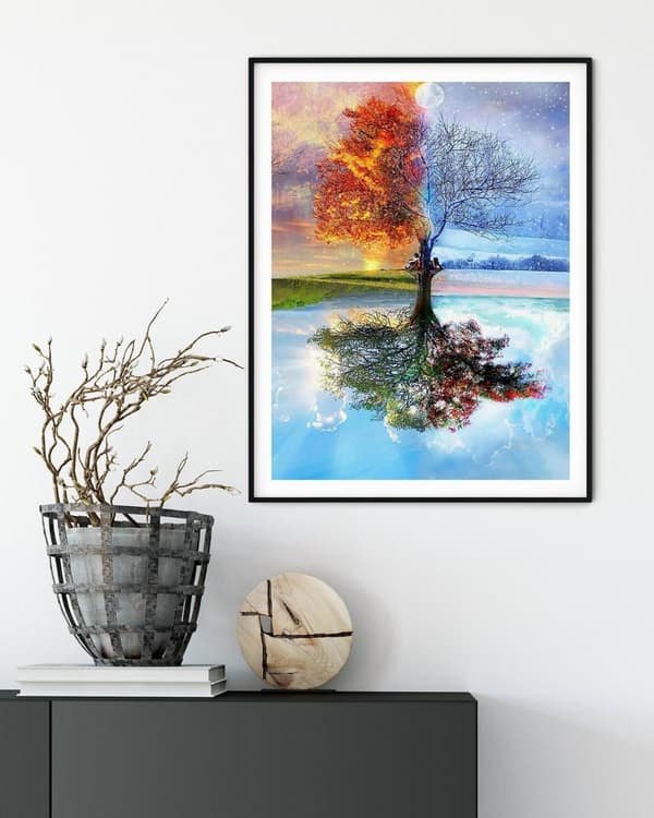 Diamantbroderi Træ Fire Årstider 45x55 cm K