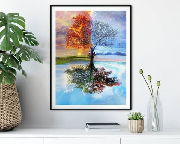 Diamantbroderi Træ Fire Årstider 45x55 cm K