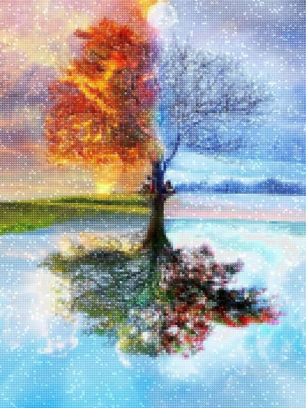 Diamantbroderi Træ Fire Årstider 45x55 cm K