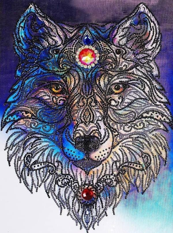 Diamantbroderi Rubin Ulv 36x46 cm