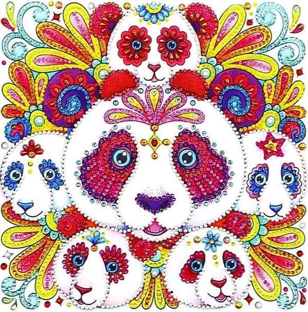 Diamantbroderi Färgglada Pandor 30x30 cm