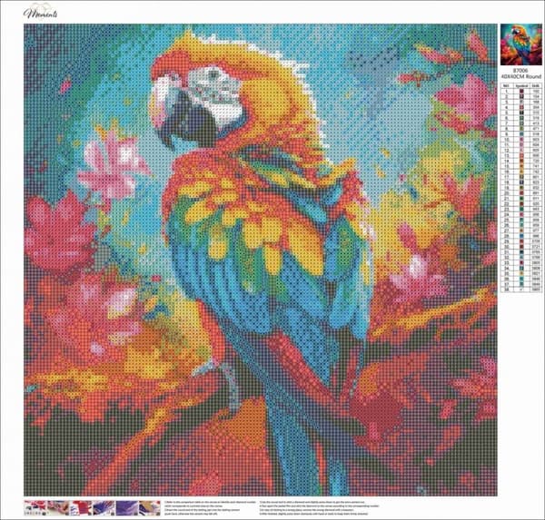 Diamantbroderi Färgglad Papegoja 45x45 cm