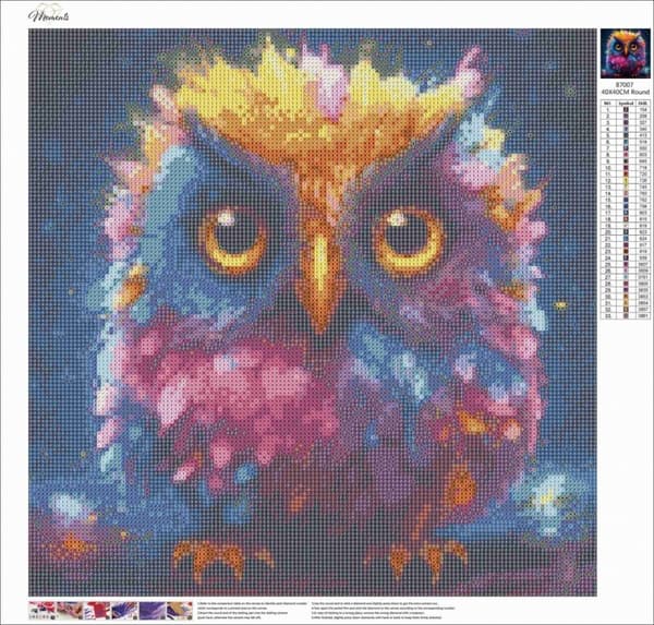 Diamantbroderi Uggla Färger 45x45