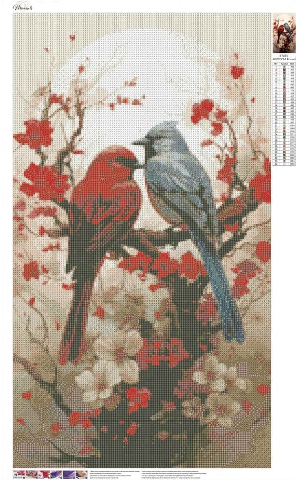 Diamantbroderi Forårsfugle 45x75 cm