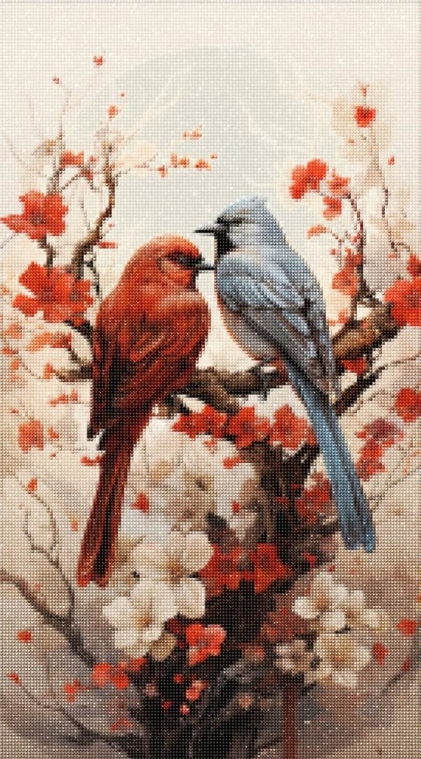 Diamantbroderi Forårsfugle 45x75 cm