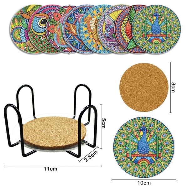 Diamantbroderi - Glasunderlägg 8 st - Djur 3