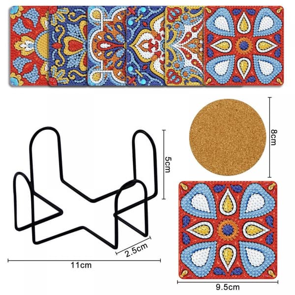 Diamantbroderi - Glasunderlägg - Fyrkantiga 6 st - Mandalas 2