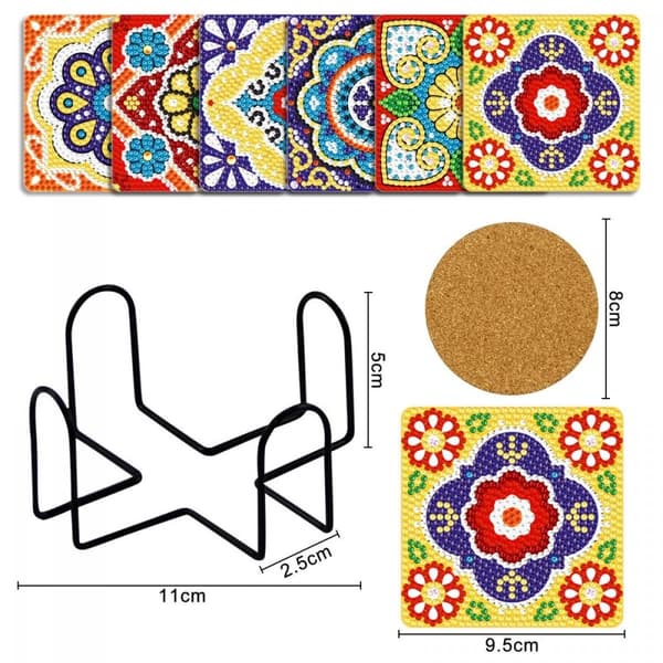 Diamantbroderi - Glasunderlägg - Fyrkantiga 6 st - Mandalas 4