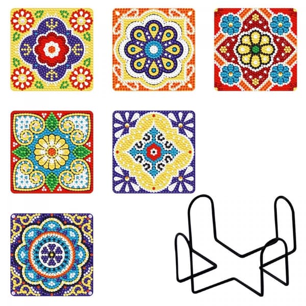 Diamantbroderi - Glasunderlägg - Fyrkantiga 6 st - Mandalas 4